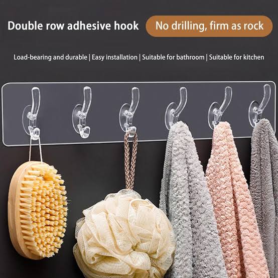 Set Of 05 Pcs Hooks Self Adhesive | Transparent Sticky Hook | Wall Hook Self Adhesive Clothes Coat | Door Hanger Towel Key Holder Bathroom Kitchen Storage Sticker Hook