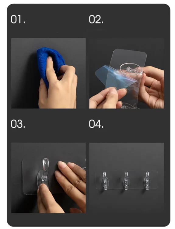 Set Of 05 Pcs Hooks Self Adhesive | Transparent Sticky Hook | Wall Hook Self Adhesive Clothes Coat | Door Hanger Towel Key Holder Bathroom Kitchen Storage Sticker Hook