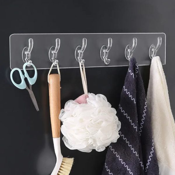 Set Of 05 Pcs Hooks Self Adhesive | Transparent Sticky Hook | Wall Hook Self Adhesive Clothes Coat | Door Hanger Towel Key Holder Bathroom Kitchen Storage Sticker Hook