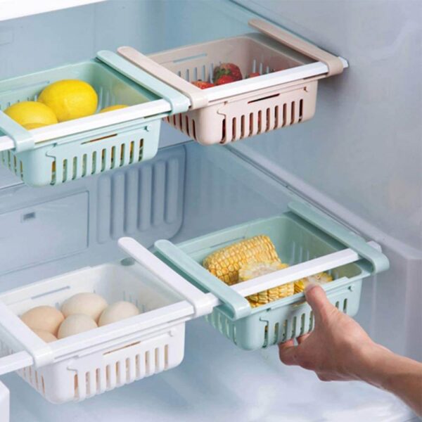 Adjustable Storage Basket For Fridge | Plastic Basket | Stretchable Food Organizer (Random Color)