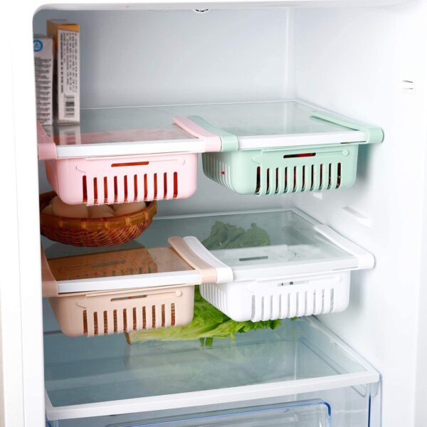 Adjustable Storage Basket For Fridge | Plastic Basket | Stretchable Food Organizer (Random Color)