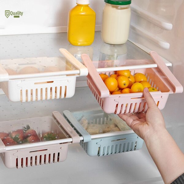 Adjustable Storage Basket For Fridge | Plastic Basket | Stretchable Food Organizer (Random Color)