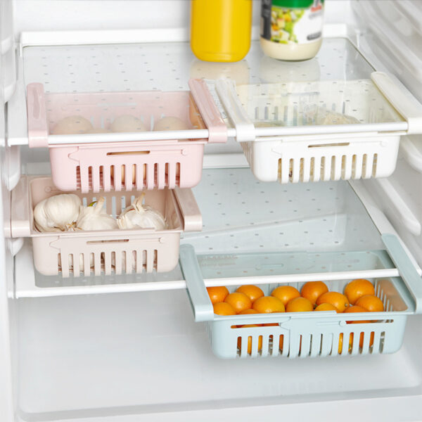 Adjustable Storage Basket For Fridge | Plastic Basket | Stretchable Food Organizer (Random Color)