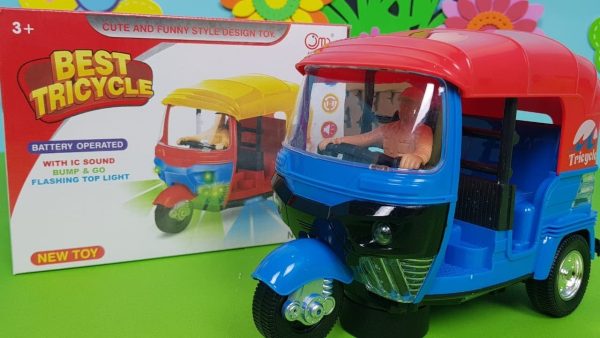 Musical Electric Tricycle Rickshaw Toy For Kids – Battery Operated With Front & Rear Lights, Music, Durable Plastic Build, (multi-color)