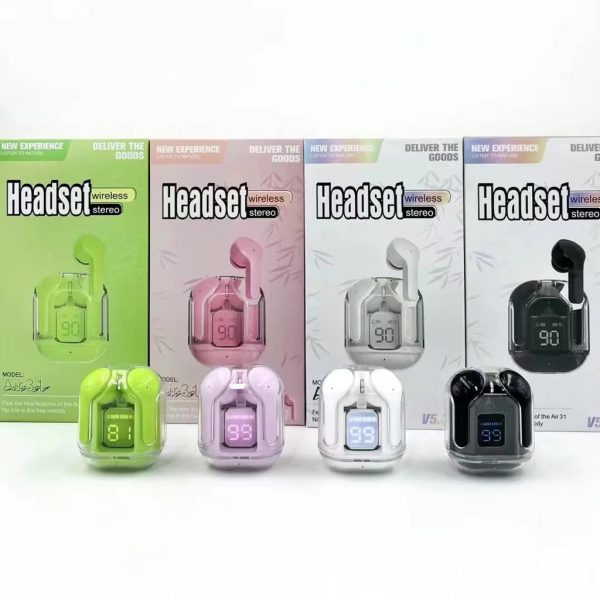 Air31 Earbuds Wireless Crystal Transparent Bluetooth 5.3 (Random Colors Buds Wireless Headset)