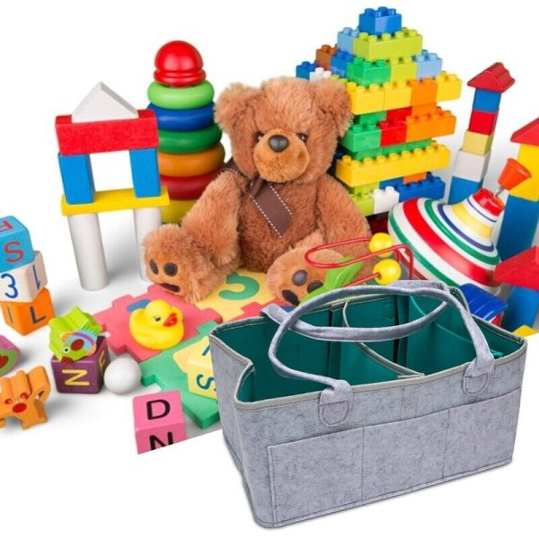 Baby Diaper Caddy Organizer – Portable Storage Basket – Essential Bag For Nursery, Changing Table And Car – Waterproof Liner Is Great For Storing Diapers, Bottles