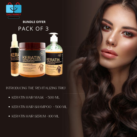 (New Deal) Pack Of 3 Items | Keratin Hair Mask | Keratin Shampoo| Keratin Hair Serum