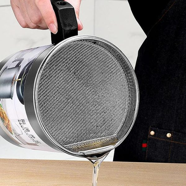 (1.4 L) Oil Container and Oil Filter with stainless Steel Fine Mesh with Lid (Food Grade)
