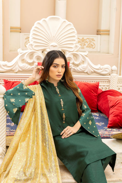 Raw Silk Fabric Green Suit