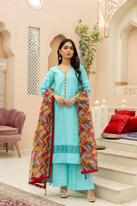 Ferozi Royal Kattan Suit With Printed Organza Dupatta