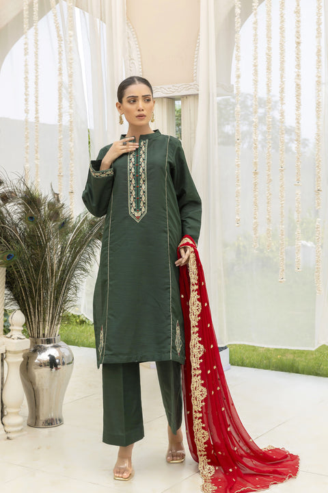 Dark Green Raw Silk Suit