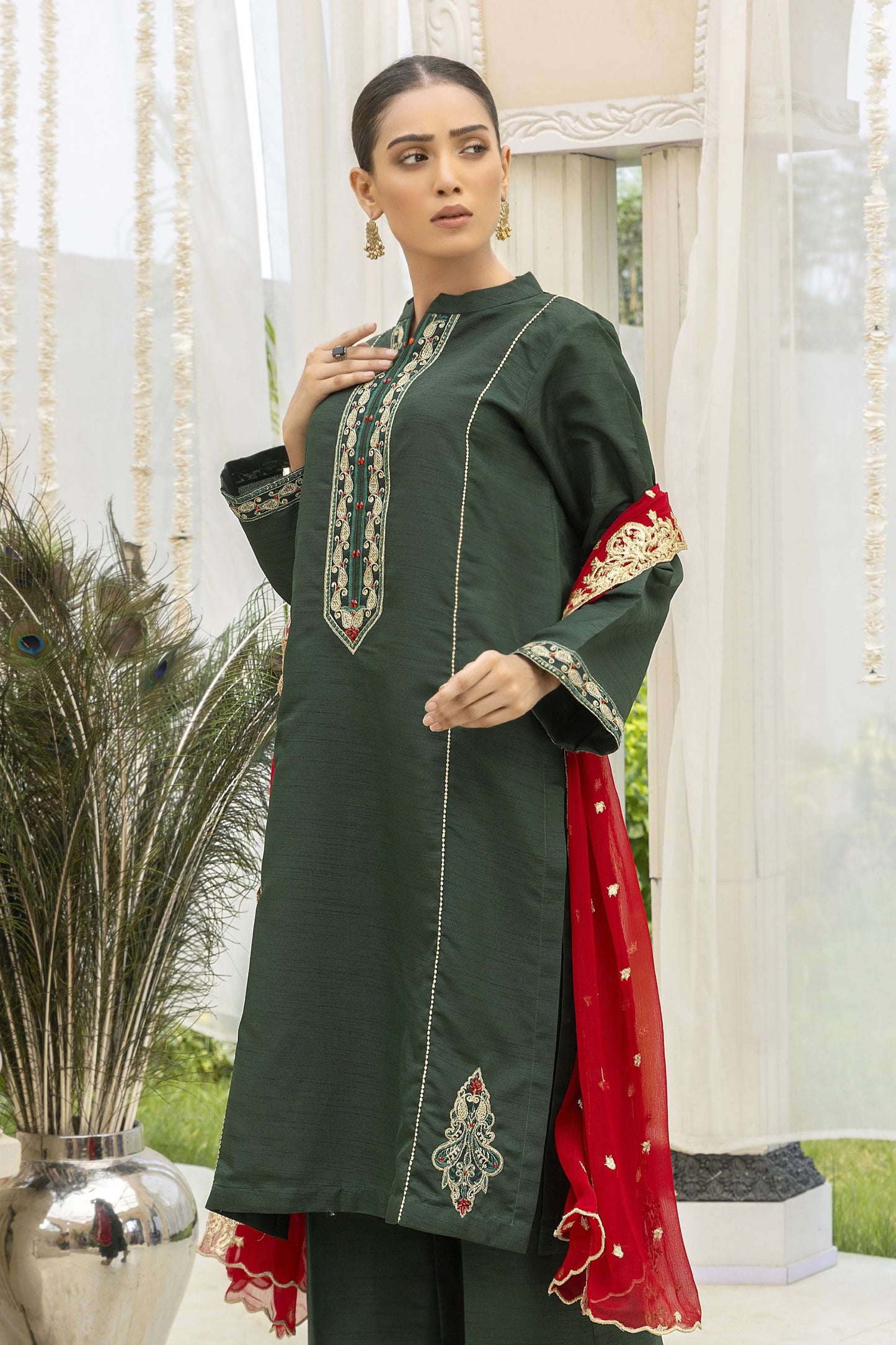 Dark Green Raw Silk Suit