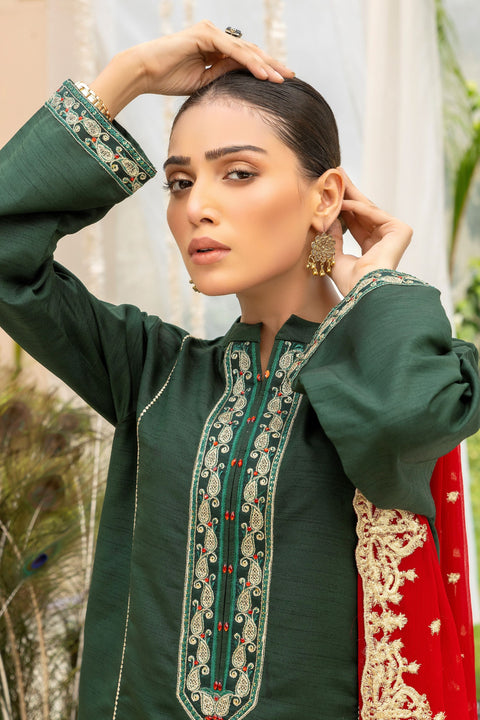 Dark Green Raw Silk Suit