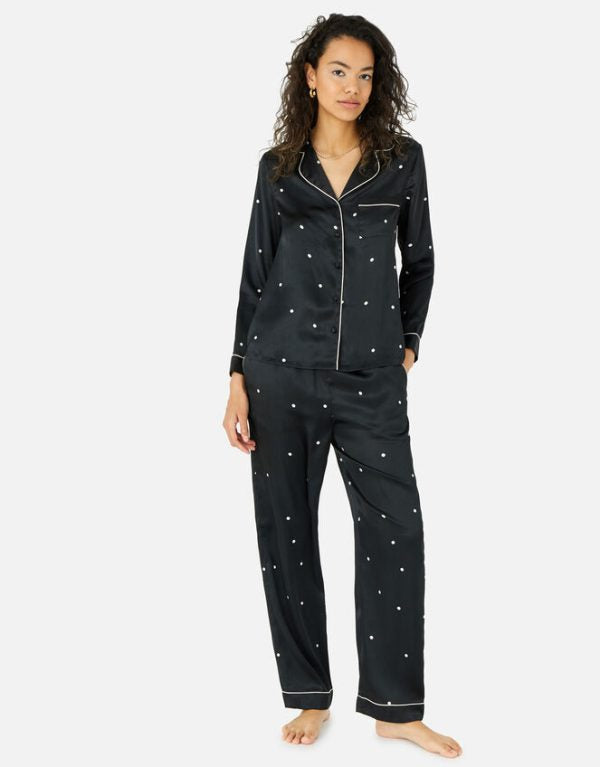 Silk Night Suit For Women With Ponytail (black)