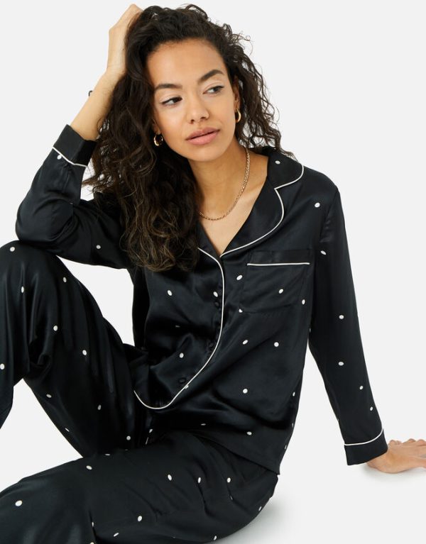 Silk Night Suit For Women With Ponytail (black)