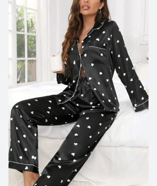 Silk Night Suit For Women With Ponytail (black)