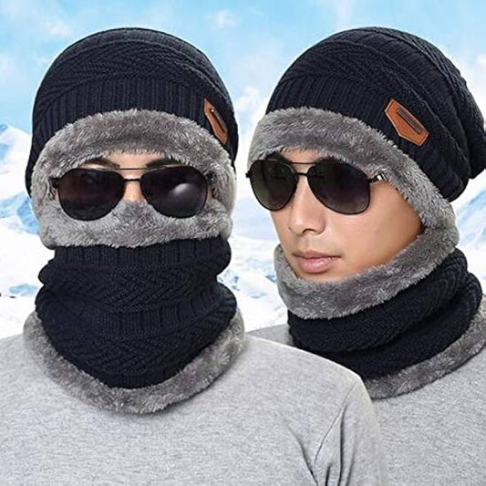 (black Color) New Stylish Cotton Beanie Full Set-2 Piece Cap + Neck Warmerhat & Warmertopi Hat Cap Neck Warmer Muffler Beanie Cap Neck Warmer