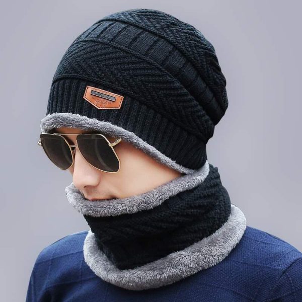 (black Color) New Stylish Cotton Beanie Full Set-2 Piece Cap + Neck Warmerhat & Warmertopi Hat Cap Neck Warmer Muffler Beanie Cap Neck Warmer