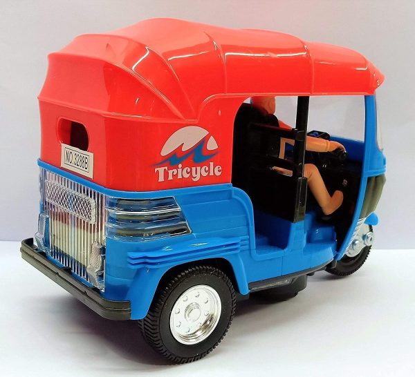 Musical Electric Tricycle Rickshaw Toy For Kids – Battery Operated With Front & Rear Lights, Music, Durable Plastic Build, (multi-color)