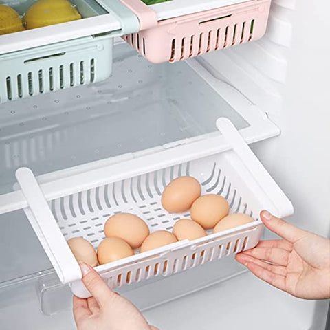 Adjustable Storage Basket For Fridge | Plastic Basket | Stretchable Food Organizer (Random Color)