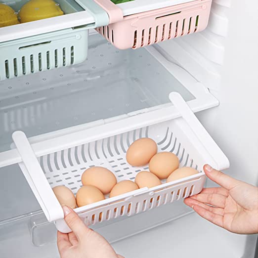 Adjustable Storage Basket For Fridge | Plastic Basket | Stretchable Food Organizer (Random Color)
