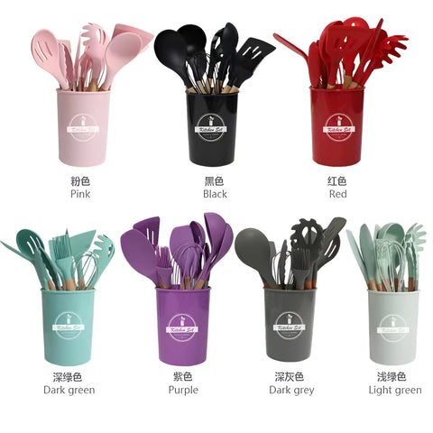 Silicone Kitchenware Cooking Utensils Set (12PCS) Heat Resistant Kitchen Non-Stick Cooking Utensils (Random Color)